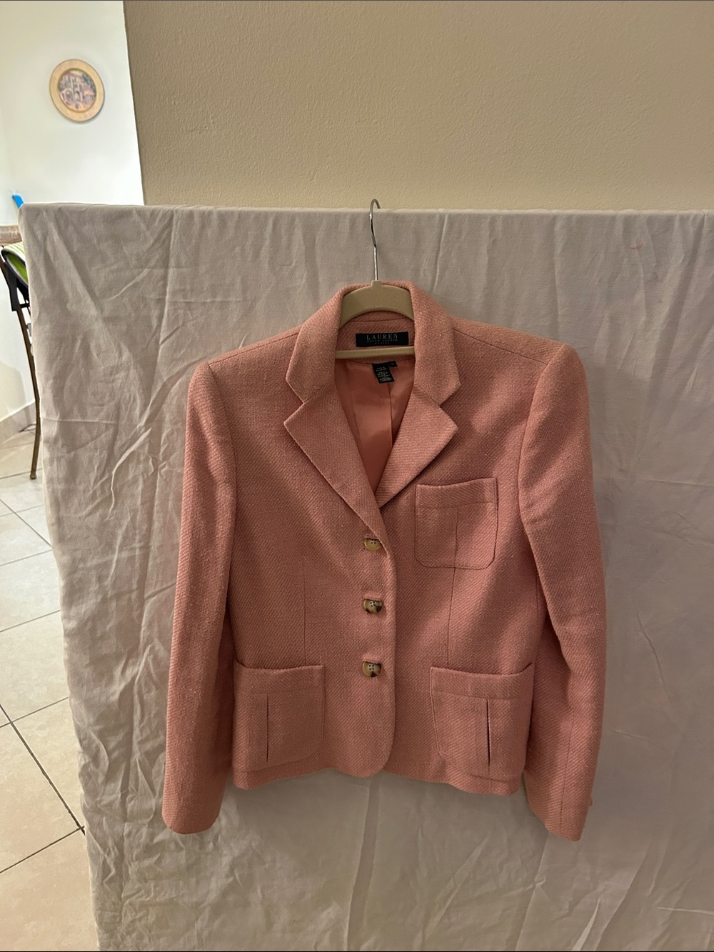 Ralph Lauren Blush Pink Textured Notch Collar Blazer